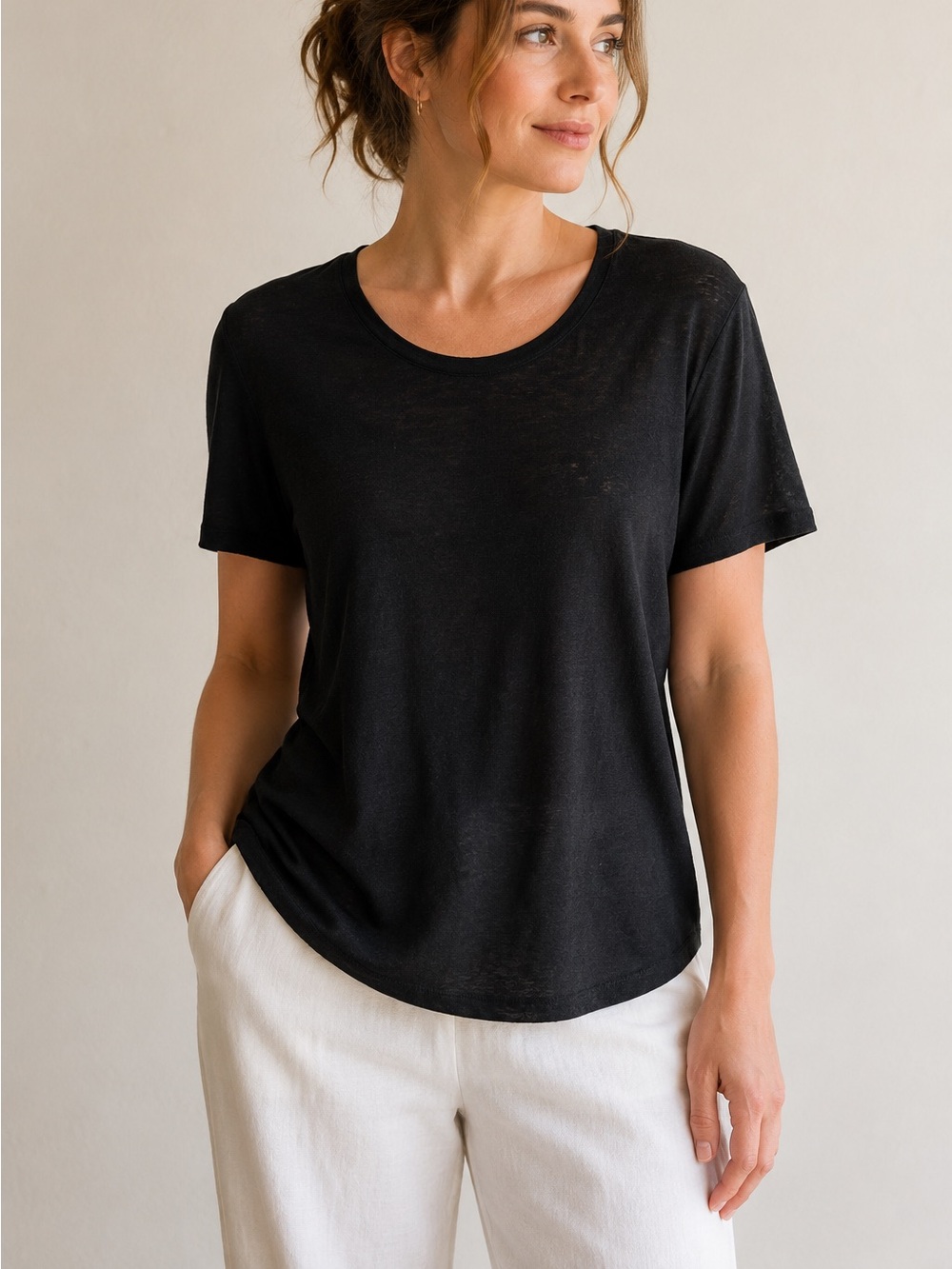 Marled Essentials Black Modal Cotton Stretch Scoop Neck T-Shirt Size L